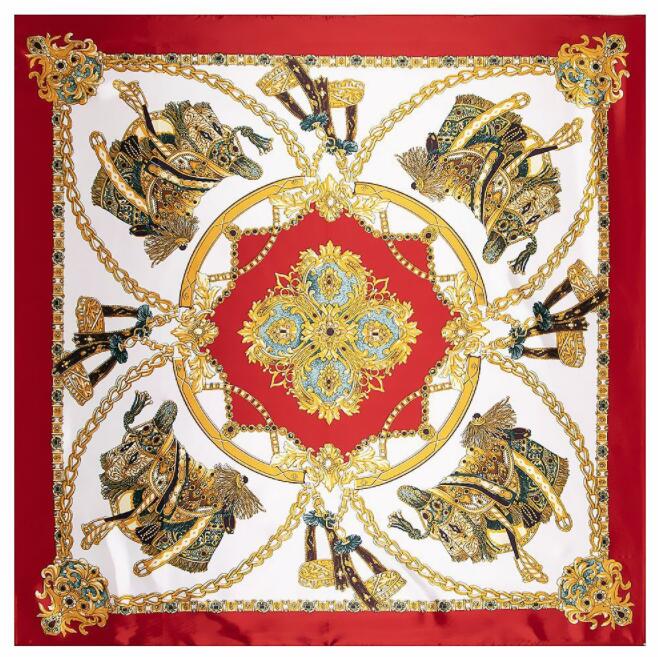 90*90cm Luxury Brand Women Silk Scarfs Royal Style Square Scarves Horseshoe  and Chain Printing Shawls For Ladies