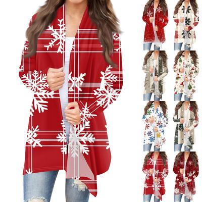 Cárdigan Chaqueta Abrigo Casual de Moda para Mujer con Estampado Navideño de Largo Medio