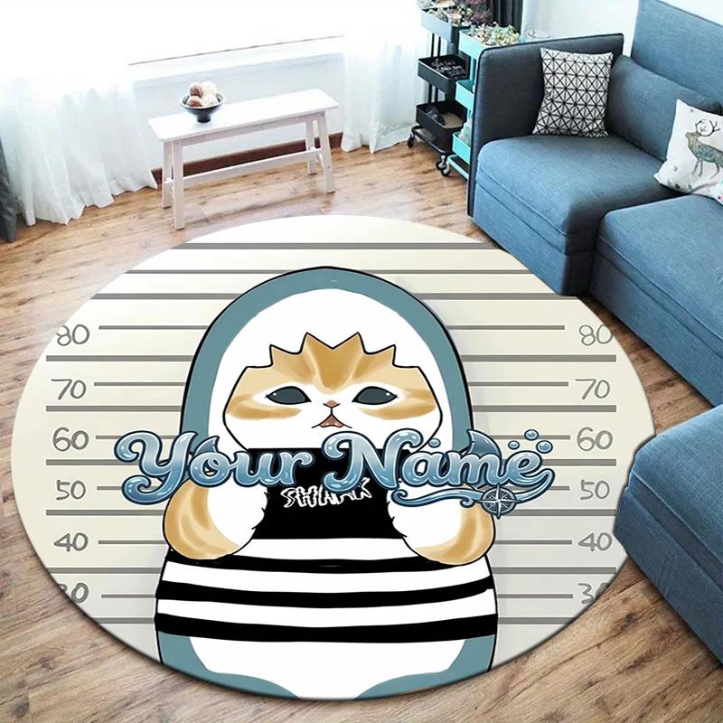 Cat Donut Duo Custom Name Round Area Rug Carpet Rug For Living Room Bedroom Sofa Playroom Decor Nonslip Floor Mat