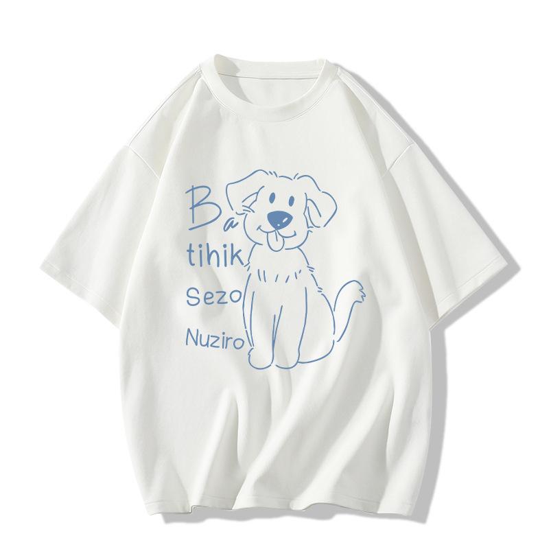 

Ladies Summer Short Sleeve Round Collar Pullover Casual Happy Dog Letter Printed Oversize T Shirt Top 3XL