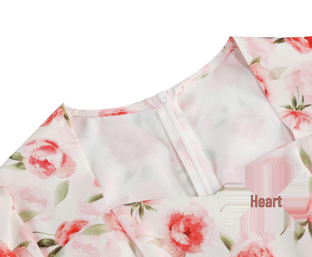 Letnia sukienka z kwadratowym dekoltem i nadrukiem w stylu vintage Hepburn