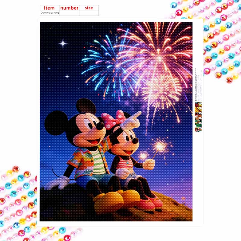 Disney DIY Diamond Painting 5d Full Diamond Mickey Minnie Fireworks Cross Stitch Diamond Living Room Bedroom Decorative Painting