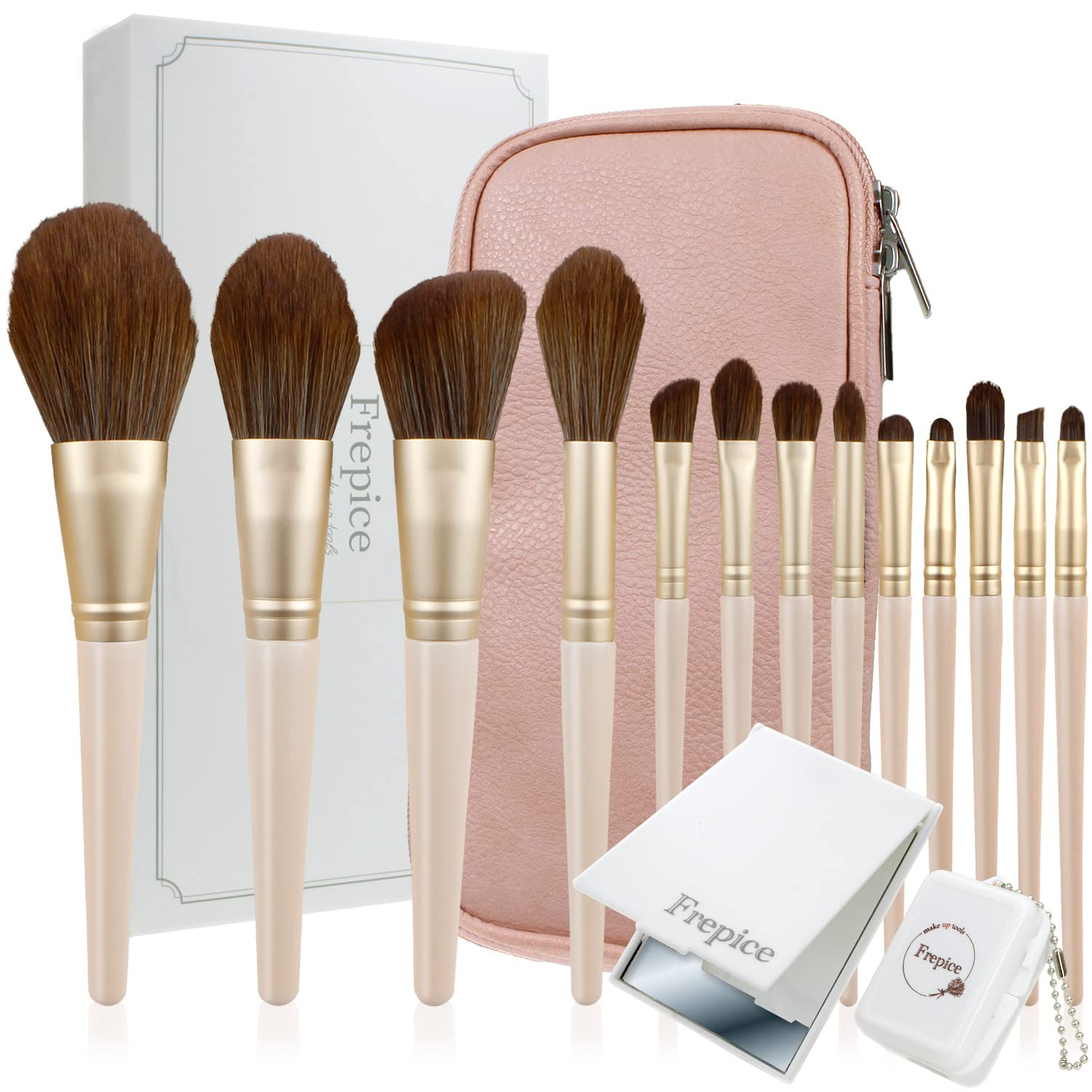 

Frepice Makeup Brushes [Set of 13] Powder Brush, Cheek Brush, Makeup Brush Pouch, Makeup/Salmon Gem