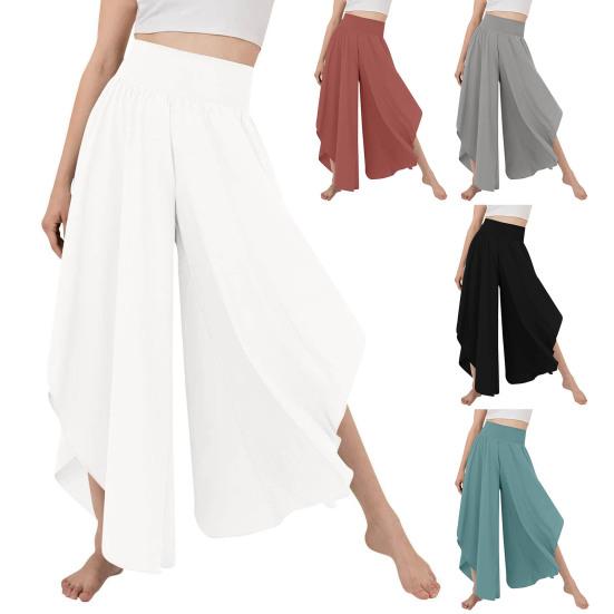 Pantaloni Culotte da Donna Vita Alta Elastica Orlo Irregolare Lunghezza alla Caviglia Colore Unito Cavallo Profondo Morbidi Traspiranti Pantaloni Femminili