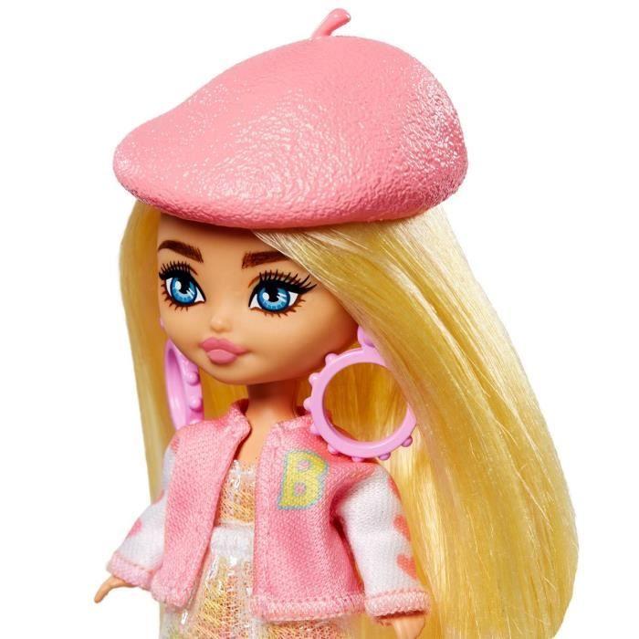 Poupée Barbie Extra Mini Minis - MATTEL - HLN48 - 8.5 cm - Rose scintillant - Accessoires assortis