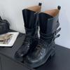 Vintage Buckle Strap Women Motorcycle Boots  Thick Sole Lace Up Knight Booties Personality Autumn Shoes for Ladies