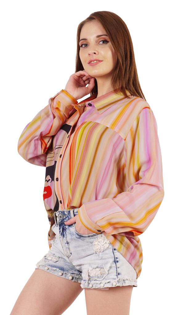 Inkmeso Printed Long Sleeve Oversized Shirt For Women S Loose Fit Button-Down Shirts