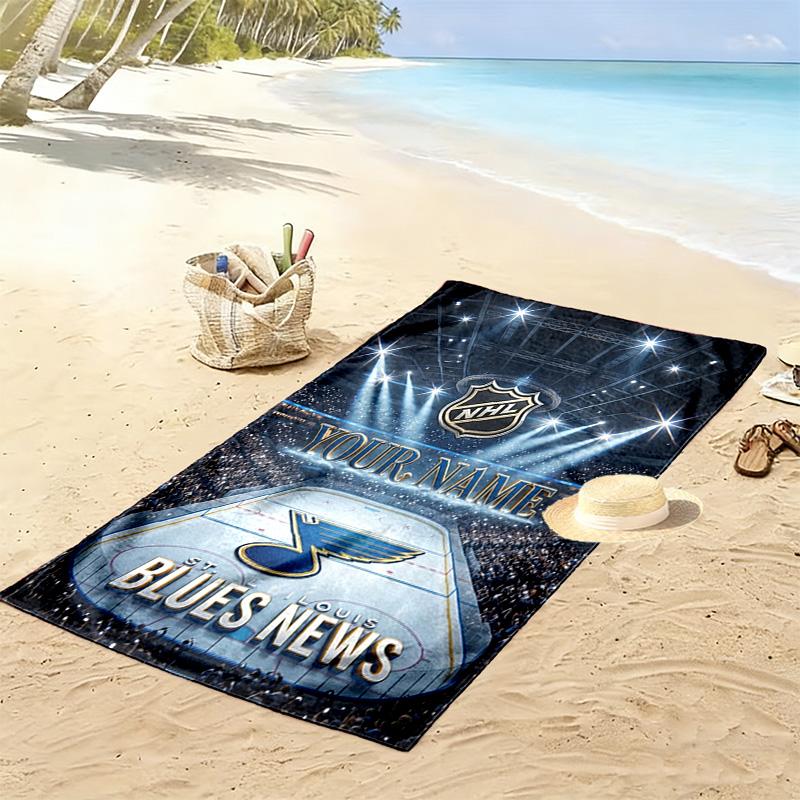 Name Custom St. Louis Blues Logo Print Beach Towel, Large Soft Quick Dry Towel for Beach Camping Swimming
