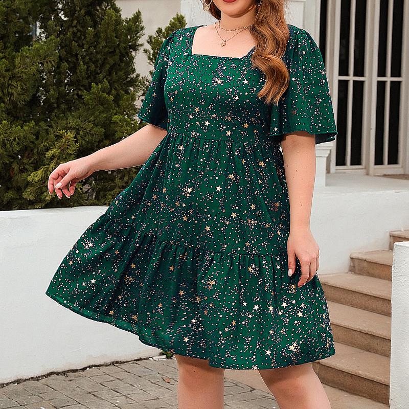 GMXIA Damskie Sukienki Casual Luźne Duże Rozmiary z Gorącym Złotym Nadrukiem Eleganckie Sukienki na Imprezę Koktajlową