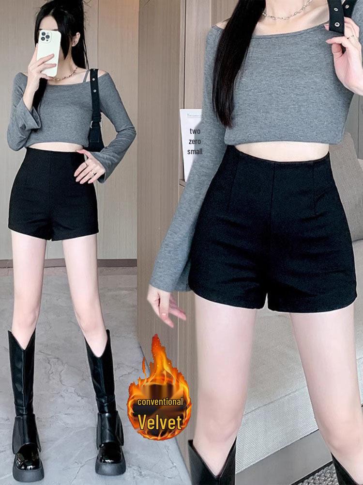 

Women s High-Waisted Black A-Line Slimming Suit Shorts - Spring/Autumn Casual Outerwear, Small Size M чёрный