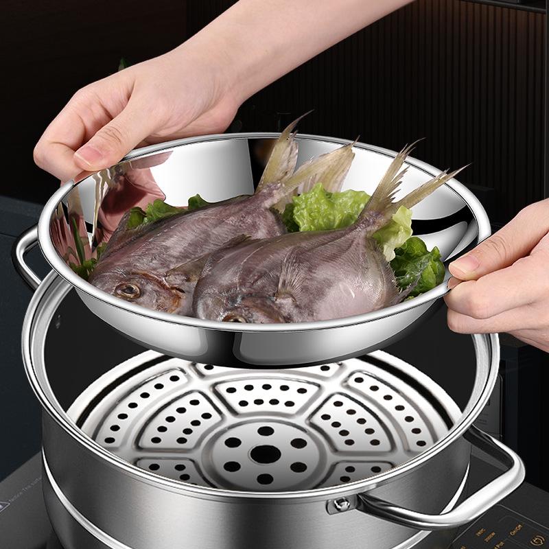 Thick Round 316 Stainless Steel Dinner Plate Food Grade Trays Salad Fruit Meal Pan Kitchen Steak Seafood Flat Cooking Bowls