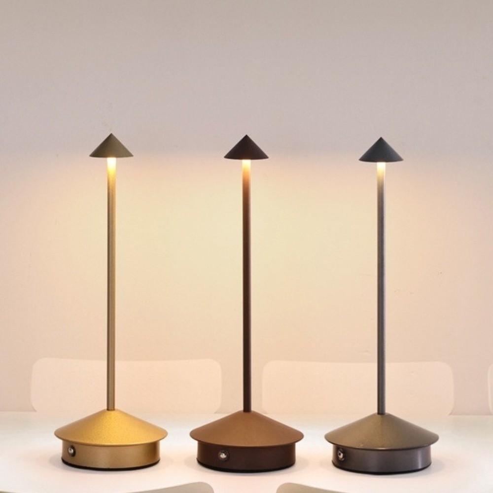 Cone Head Design LED Table Lamp Touch Control 3 Color Lights Retro Desk Lamp Portable Rechargeable Atmosphere Lamp
