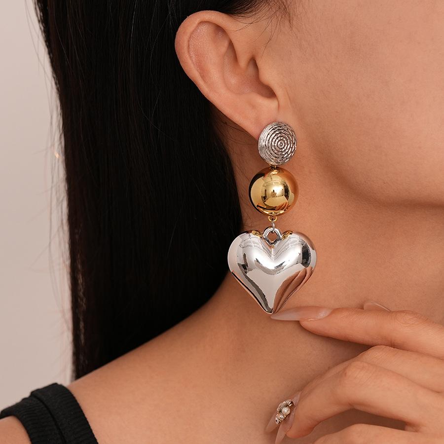 Contrast Color Metallic Geometric Love Earrings, Elegant High-end Earrings for Women