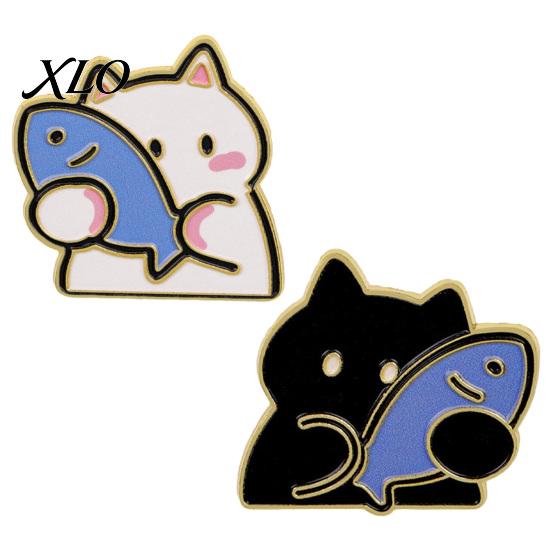 Golden Plated Edge Brooch Holding Fish Cartoon Cat Brooch, Enamel Kitten Alloy Badge Pin, Pin Animal Clothing Accessories for Backpacks Hats