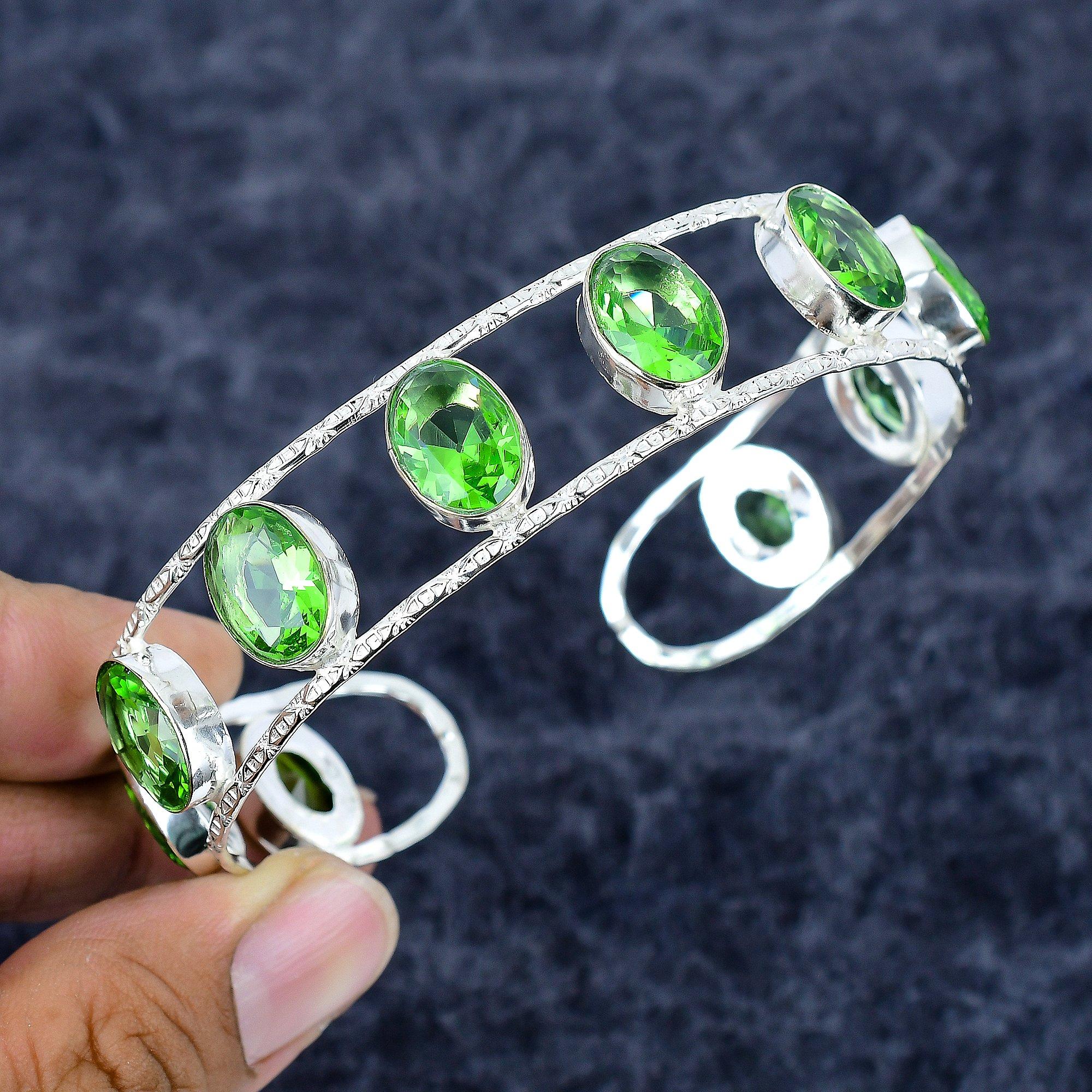 

Peridot Gemstone Handmade 925 Sterling Silver Cuff Bangle Adjustable M-3329
