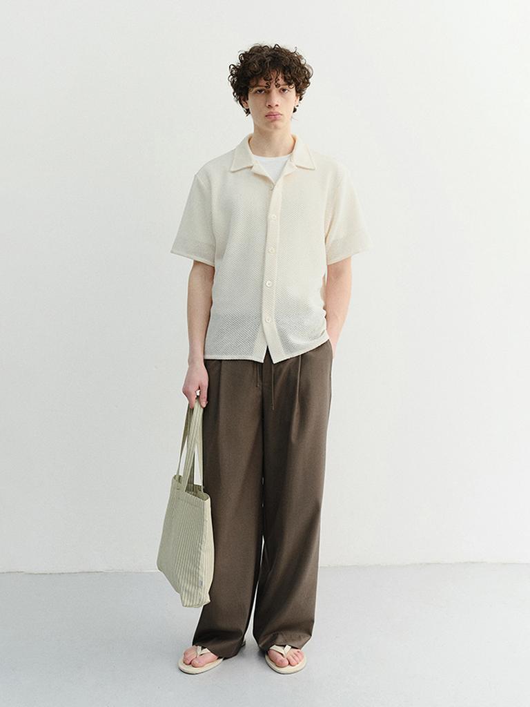 Deonseuteupomaen Open Collared Crochet Shirt_Udsh6B323_Cream