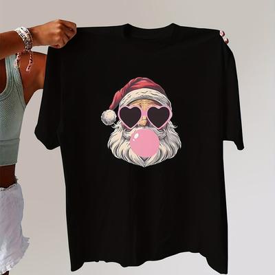 Womens Plus Size Santa Claus Pattern Tshirt Pure Cotton Breathable Fashionable and Versatile Unisex Streetwear Oversized