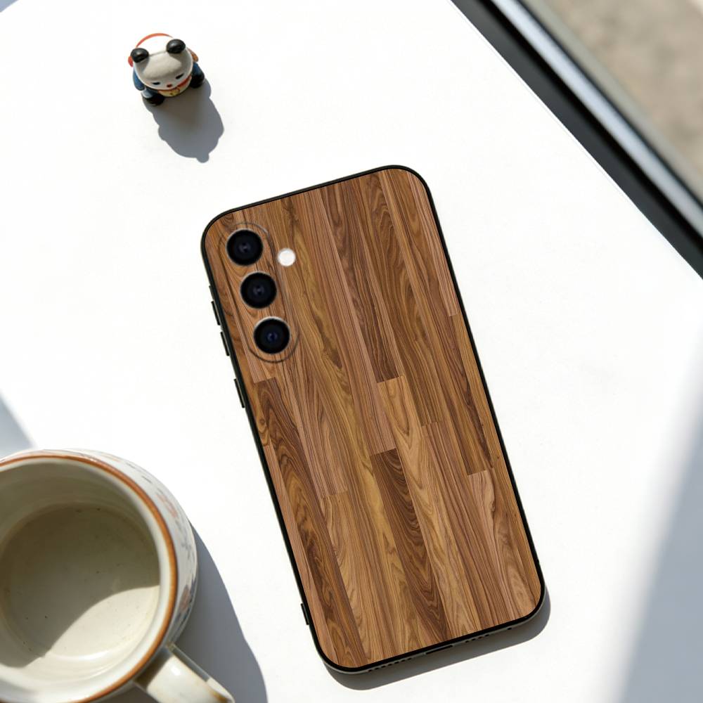 Natural Wood Phone Case Black Silicone Soft For Samsung Galaxy A73,A72,A71,A70,A53,A52,A51