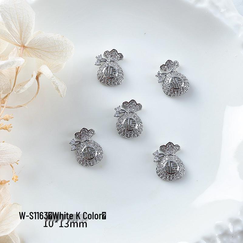 Nový rok nail art: Luxusní přívěsek Fortune Bag ze zirkonu a zlatem vykládané nositelné doplňky na nehty s kamínky