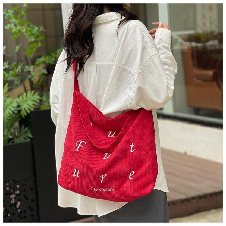 Niche Design Letter Bag Women's Embroidery Tote Cloth Bag, Korean Large-capacity Version Shoulder Bag Messenger Bag