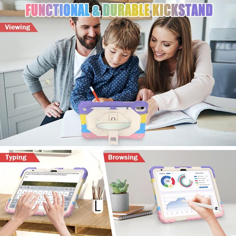 Silicone Protective Case With Wrist Strap IPad 10th Gen 10.9 Inch Rotating Stand Shockproof Anti-Slip Cover