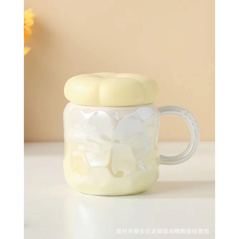 Creative Gradient Mug Flower Lid Water Cup High-value Ceramic Cup Souvenir Mother's Day Gift for Girls