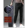 Fleece and Thickened Jeans Men's Loose Straight Trousers Middle-aged Cotton Elastic Autumn and Winter Warm