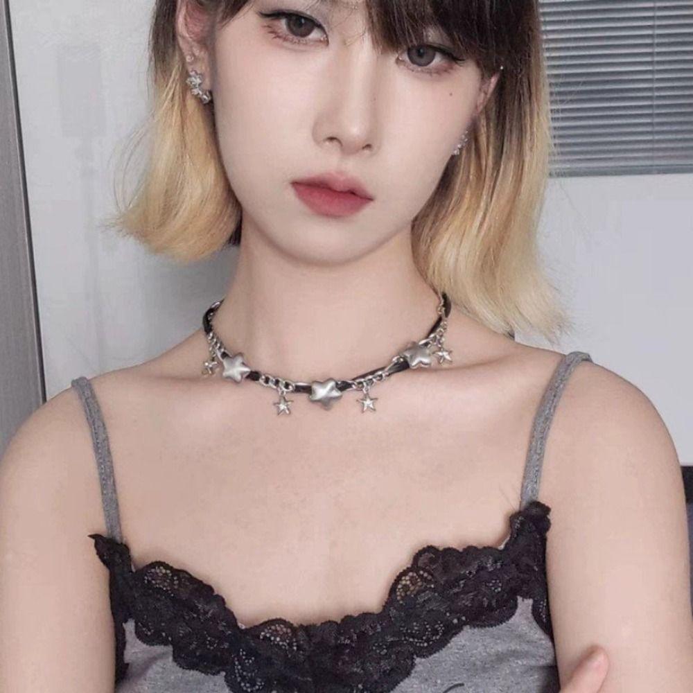 Metal Chain Punk Bracelet Necklace Y2k Multilayer Hand Rope Star Pendant Bracelet  Music Festival