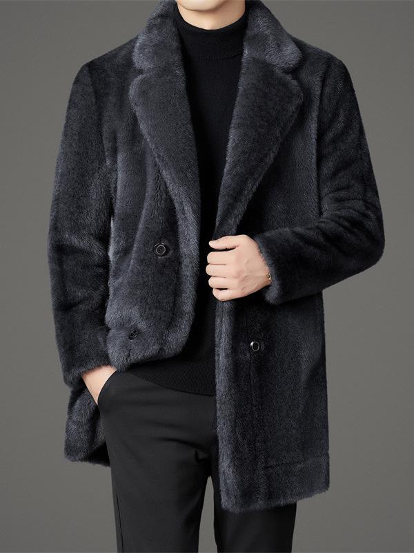 2025 Reversible Sable Fur Mid-Length Men's Coat: Winter Arrivals - Suit Collar, Warm Outerwear for Middle-Aged