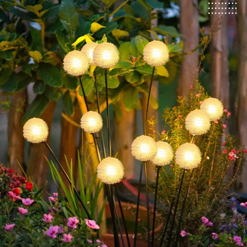 Solar-Powered Dandelion Firefly Garden Lamp - Waterproof Outdoor Decorative Atmosphere Light Black Rod Dandelion - 6 Lights