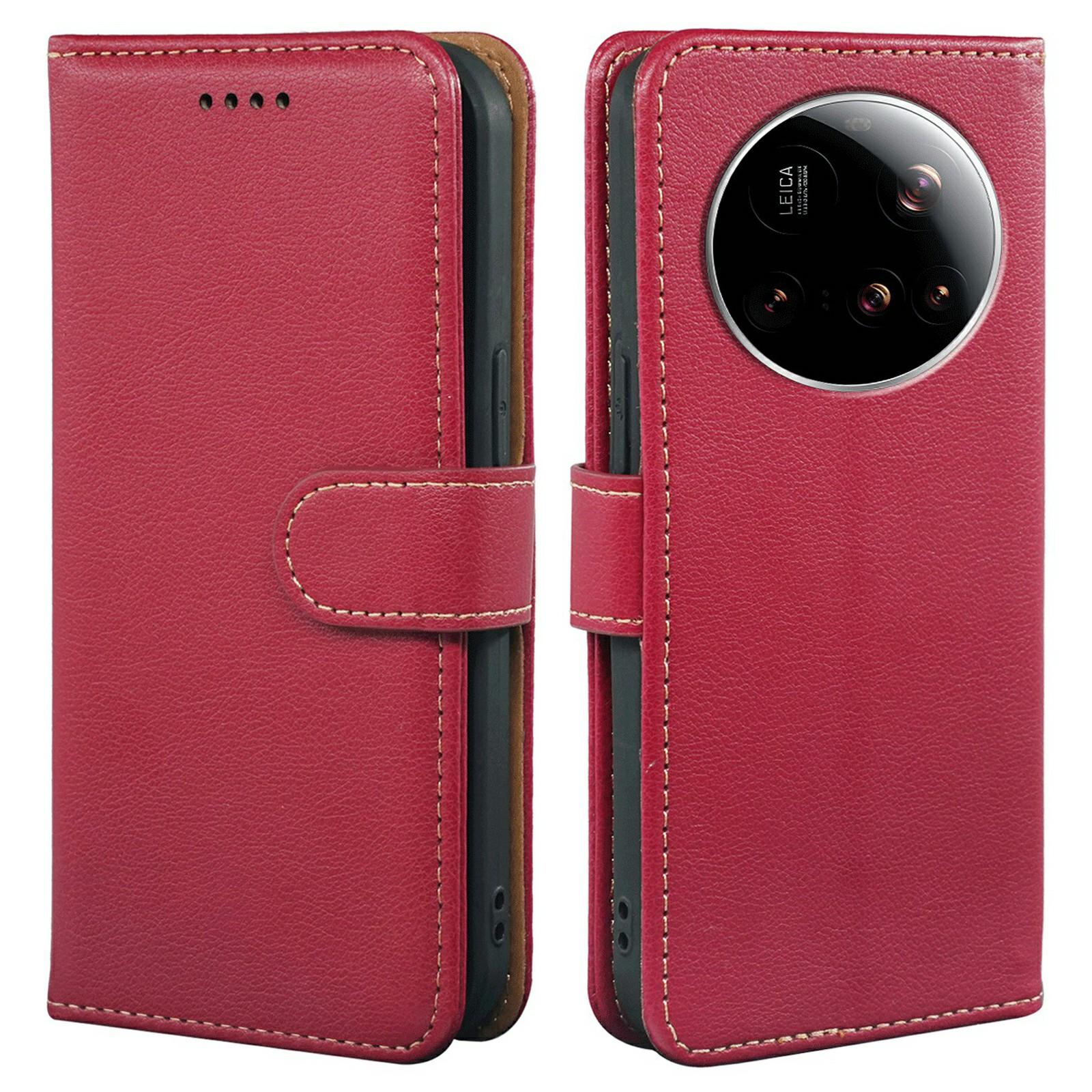 

For Xiaomi 15 Ultra Case RFID Blocking Wallet Litchi Texture Leather Phone Cover Magnetic Clasp Red