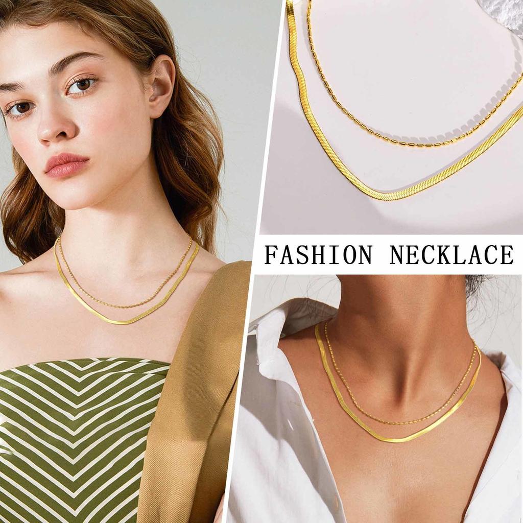 Snake With Rope Double Chain Herringbone Necklace, Layered Necklace for Women Bestfriend Birthday Gift