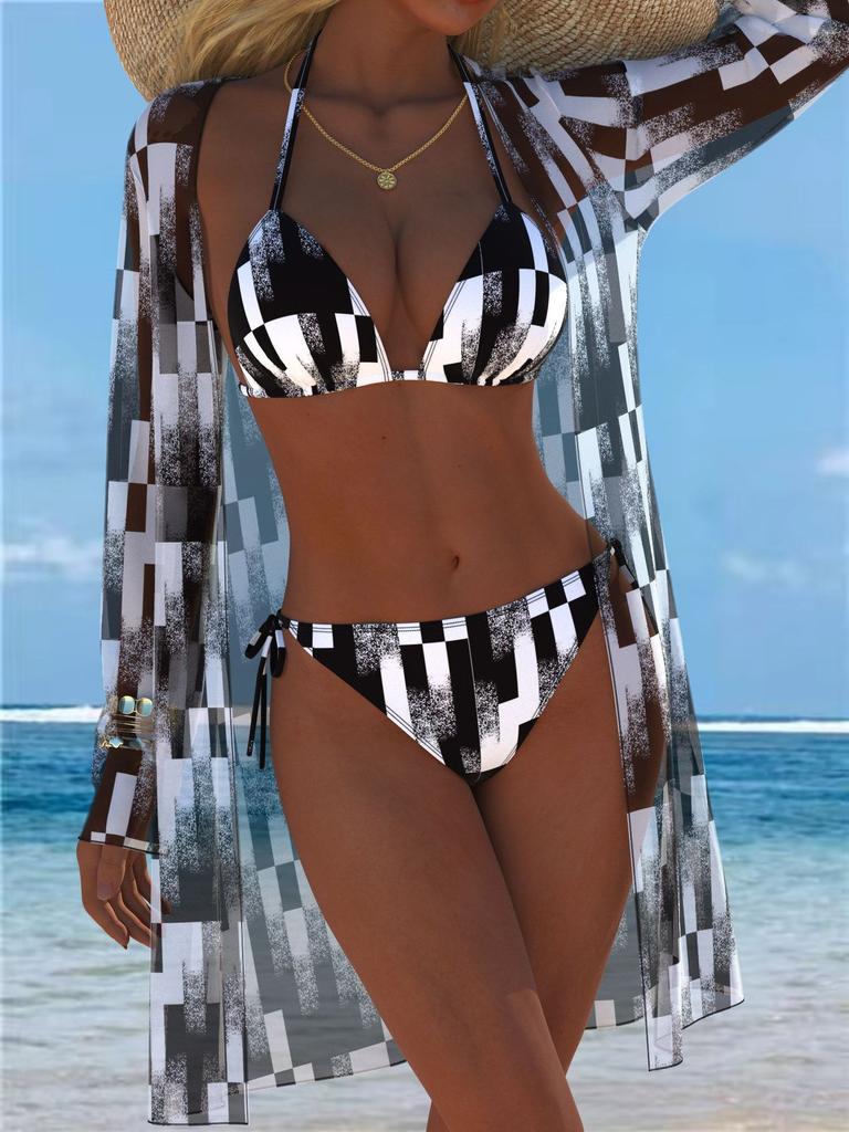 1011 Women's Three-piece Swimsuit Women's Lace-up European and American Hot-selling Temu Xiyin