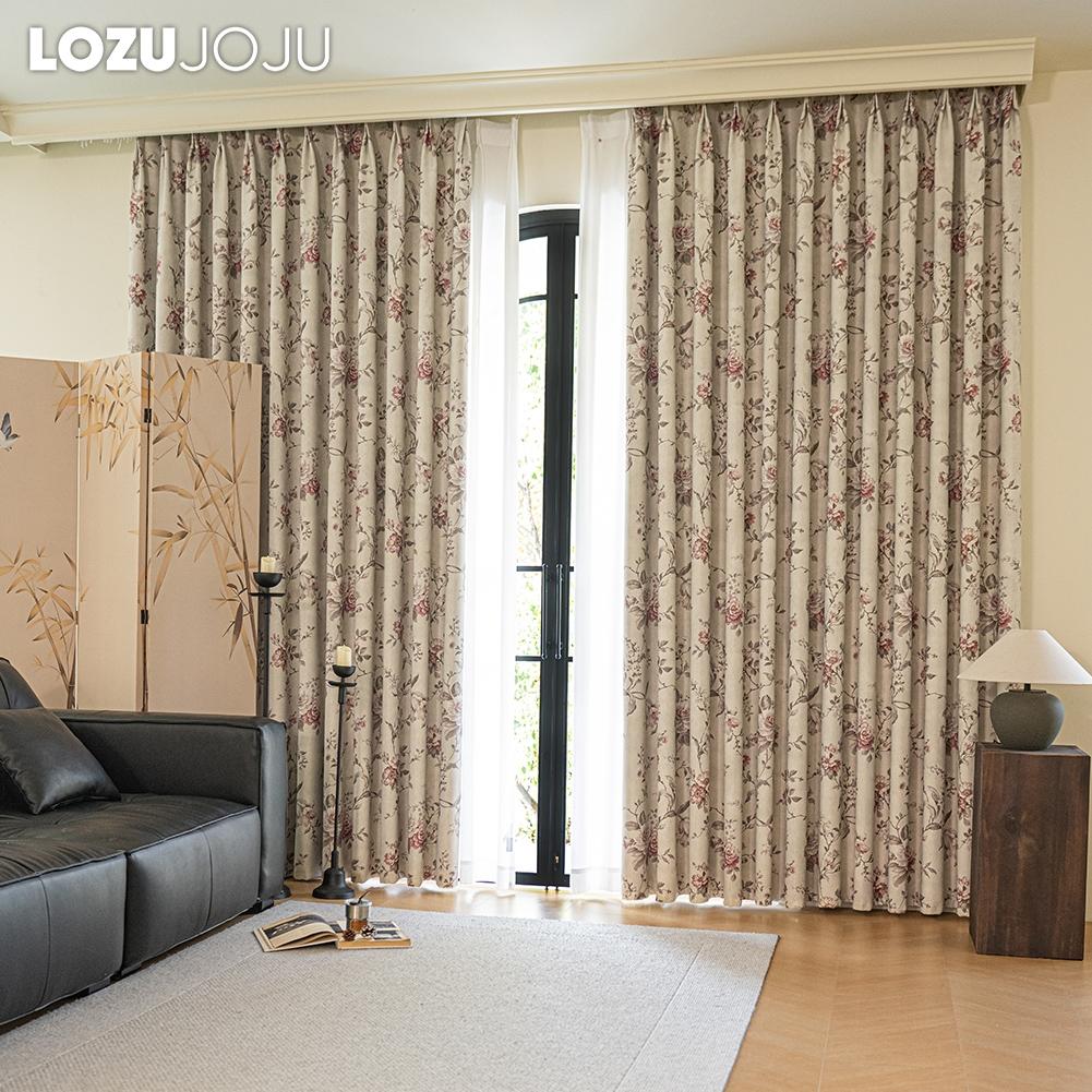 1PC LOZUJOJU French Retro Pink Peony Floral Curtains American Countryside Thick Curtains for Bedroom Living Room Window for Home Decor