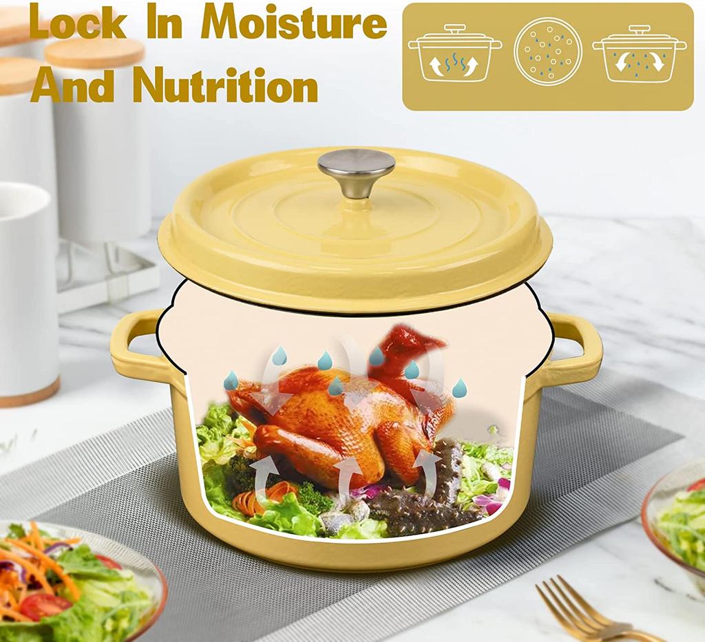 Enameled Cast Aluminum Dutch Oven With Lid 4.7L Nonstick Pan for Bread Baking Casserole Dish Enamel Coating For All Heat Source