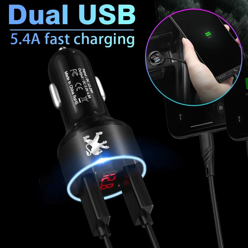 Car Charger 2 USB Ports Fast Charging Digital Display Car Chargers For Peugeot 206 208 306 307 308 508 106 107 108 3008 5008 207