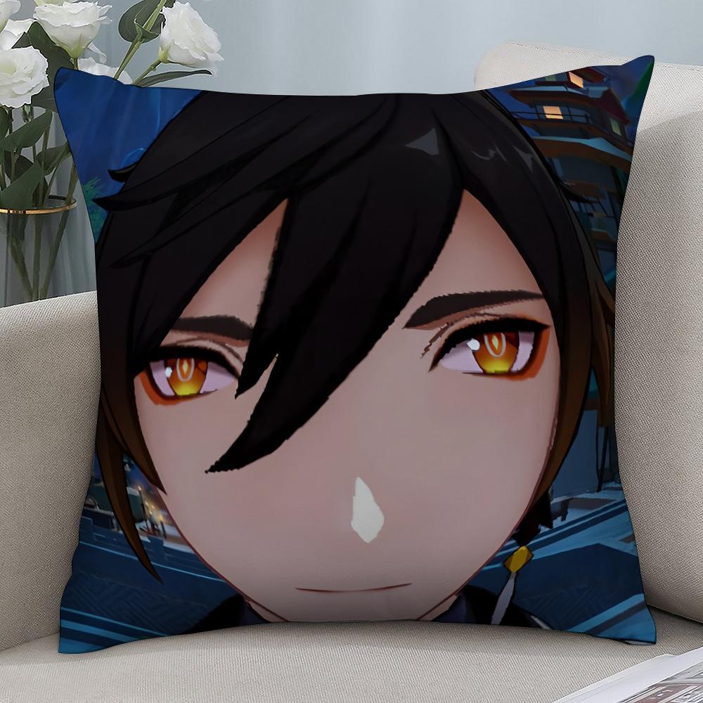 Zhongli Genshin Impact Pillow Case 3D Print Polyester Fiber 45*45 cm Home Sofa Throw Pillow Cover Decoration Festival Gift