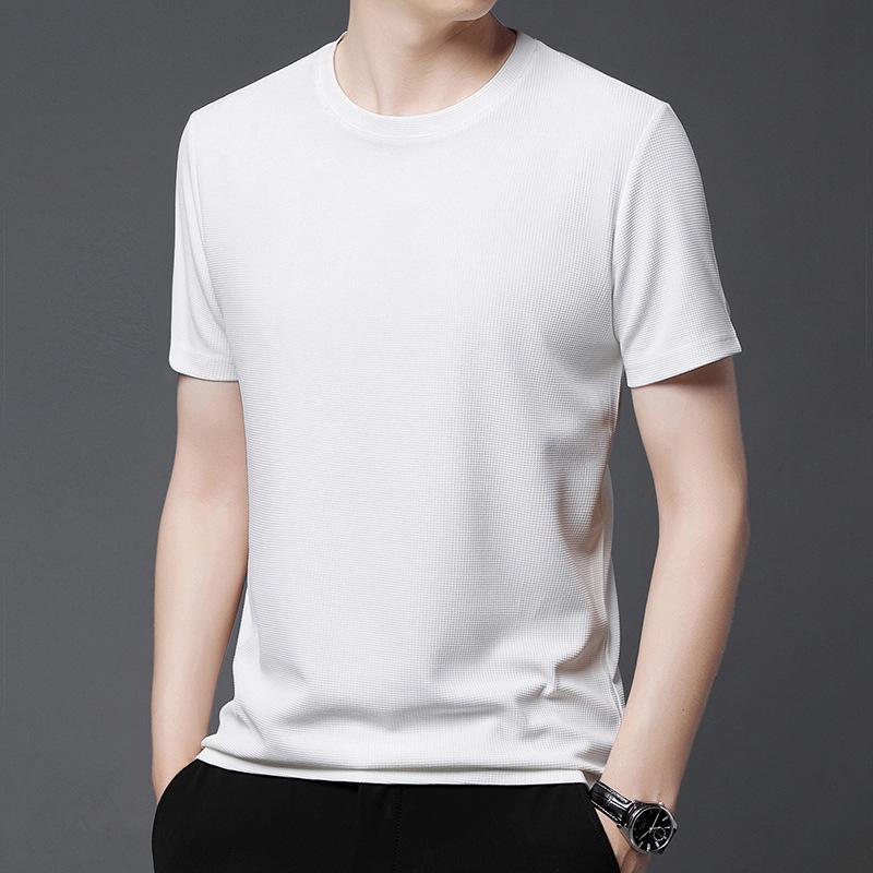Men's Summer Waffle Crew Neck T-Shirt - Loose, Trendy, Hong Kong Style