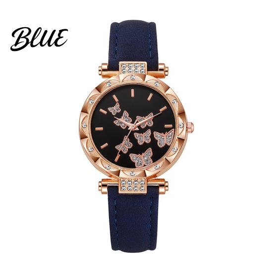 Ladies Watch Butterfly Artificial Leather Strap Quartz Rhinestone Casual Women