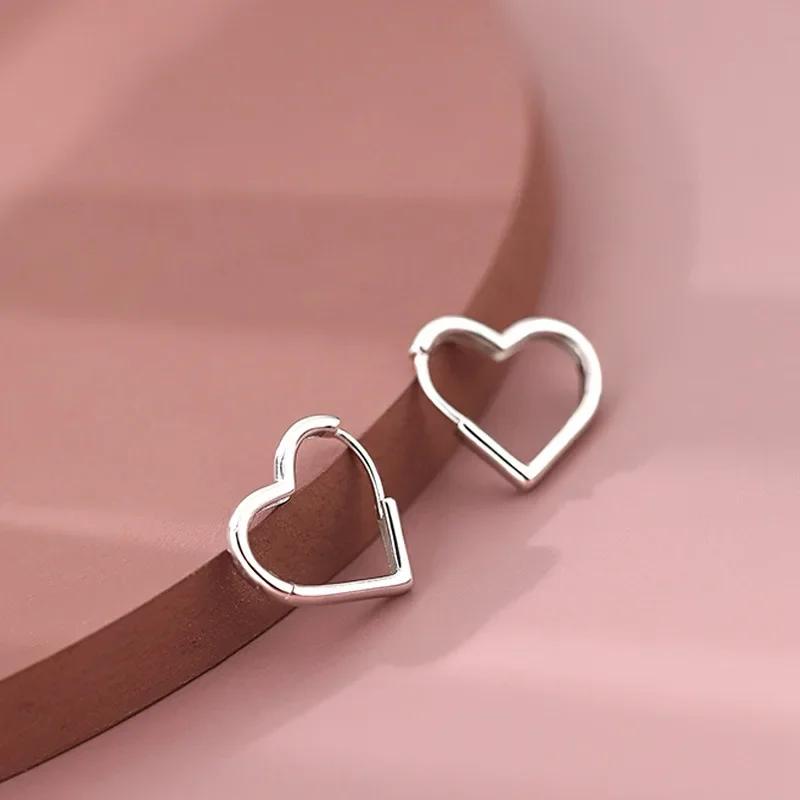 Korea Trendy Classic Silver Hollow Out Heart Hoop Earrings for Women Cute Sweet Drop Dangle Earrings Jewelry Gift