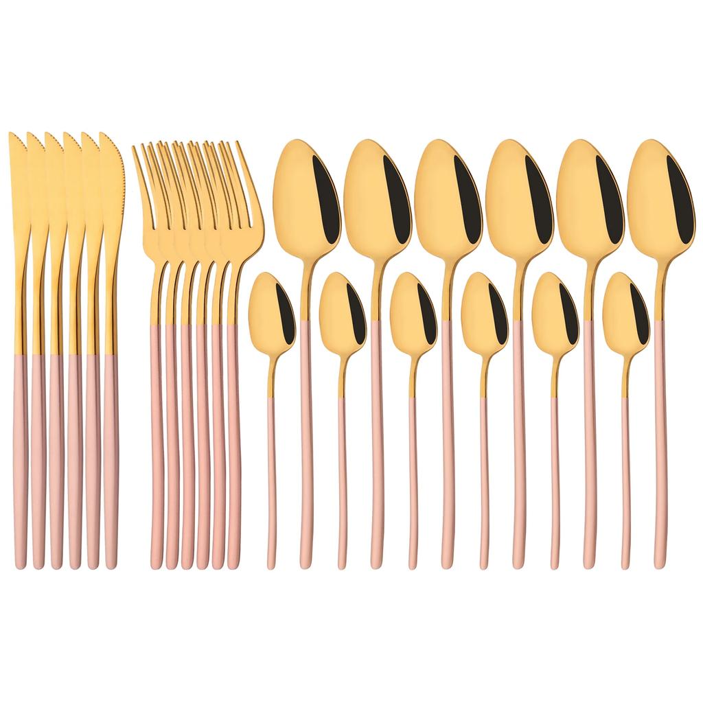 24 ks Luxusní stříbrné nádobí Sada příborů Sada příborů z nerezové oceli Odolné opakovaně použitelné a leštěné nádobí pro domácnost