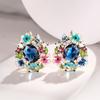 Huitan Aesthetic Colorful Enamel Flower Hoop Earrings for Women Luxury Oval Blue CZ Wedding Accessories Romantic Female