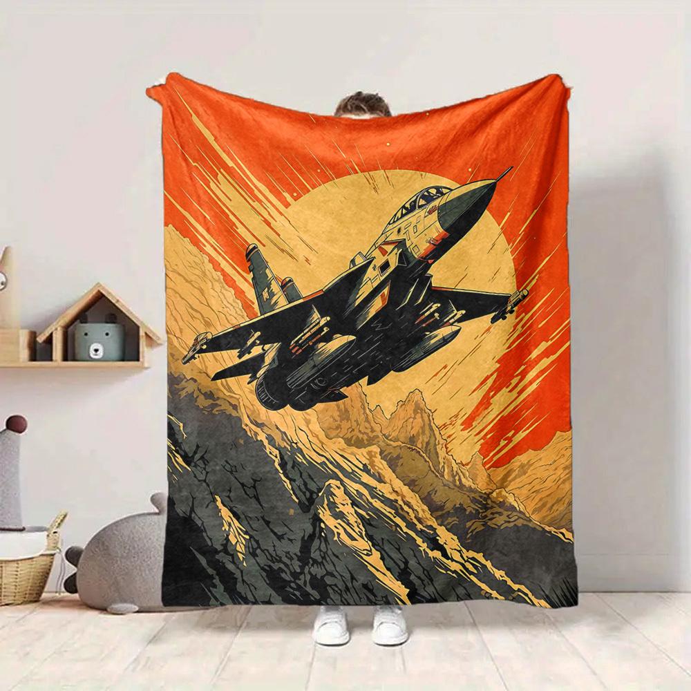 1pc Jet Flight Lightweight Flannel Blanket, Comfortable and Warm Blanket, for Office and Camping Sofa Bed, Livingroom086