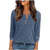 Women's Fashion Casual Button-Up V-Neck Knit Loose-Fit Three-Quarter Sleeve Top