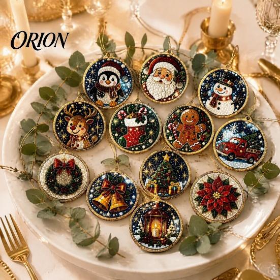 Living Room Ornament 12PCS Christmas Tree 2D Flat Pendant, Pearl Acrylic Art Kits, Bright Gift for Holiday Season Color Classic Patterns Party