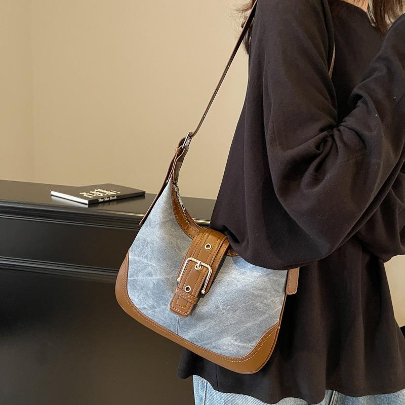 Bag women's new retro imitation denim handheld underarm bag casual niche design shoulder messenger bag