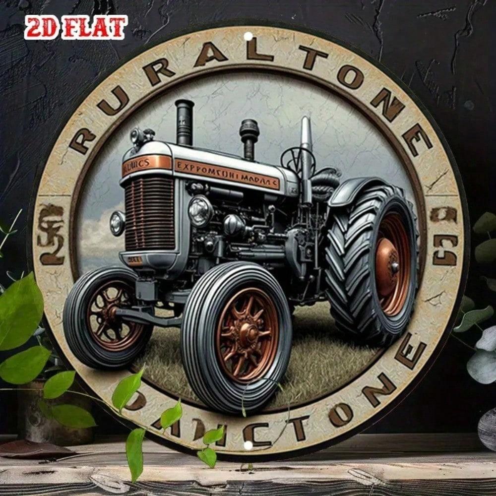Retro Farmhouse Tractor Metal Sign, 7.87 Round Rustic Wall Decor for Garage Man Cave Bar Pub