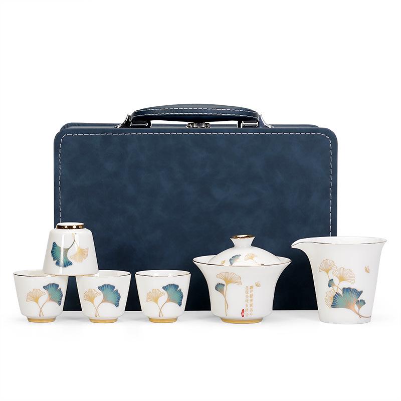 Yangzhi Jade Porcelain Travel Tea Set - Ceramic Kung Fu Teapot with Logo