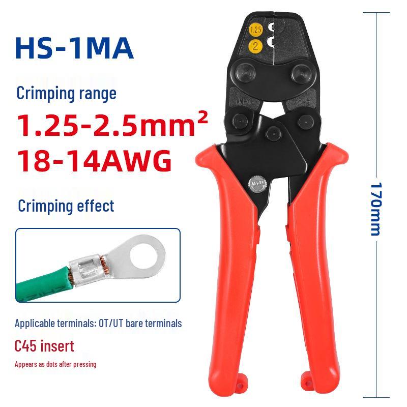 HS-1MA/2MA Crimping Pliers for Small Bare Non-Insulated Terminals with Ratchet Mechanism