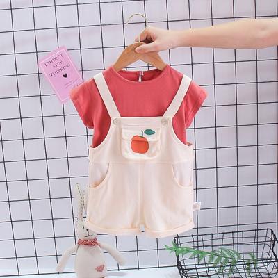 New 0-5 Year Old Girls Online Red Apple Strap Hot Summer Short Sleeve Suit